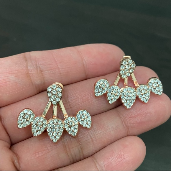 Unsigned Waterdrop Ear Jacket Rhinestones Rose Gold-tone Drop  Earrings - Picture 9 of 13
